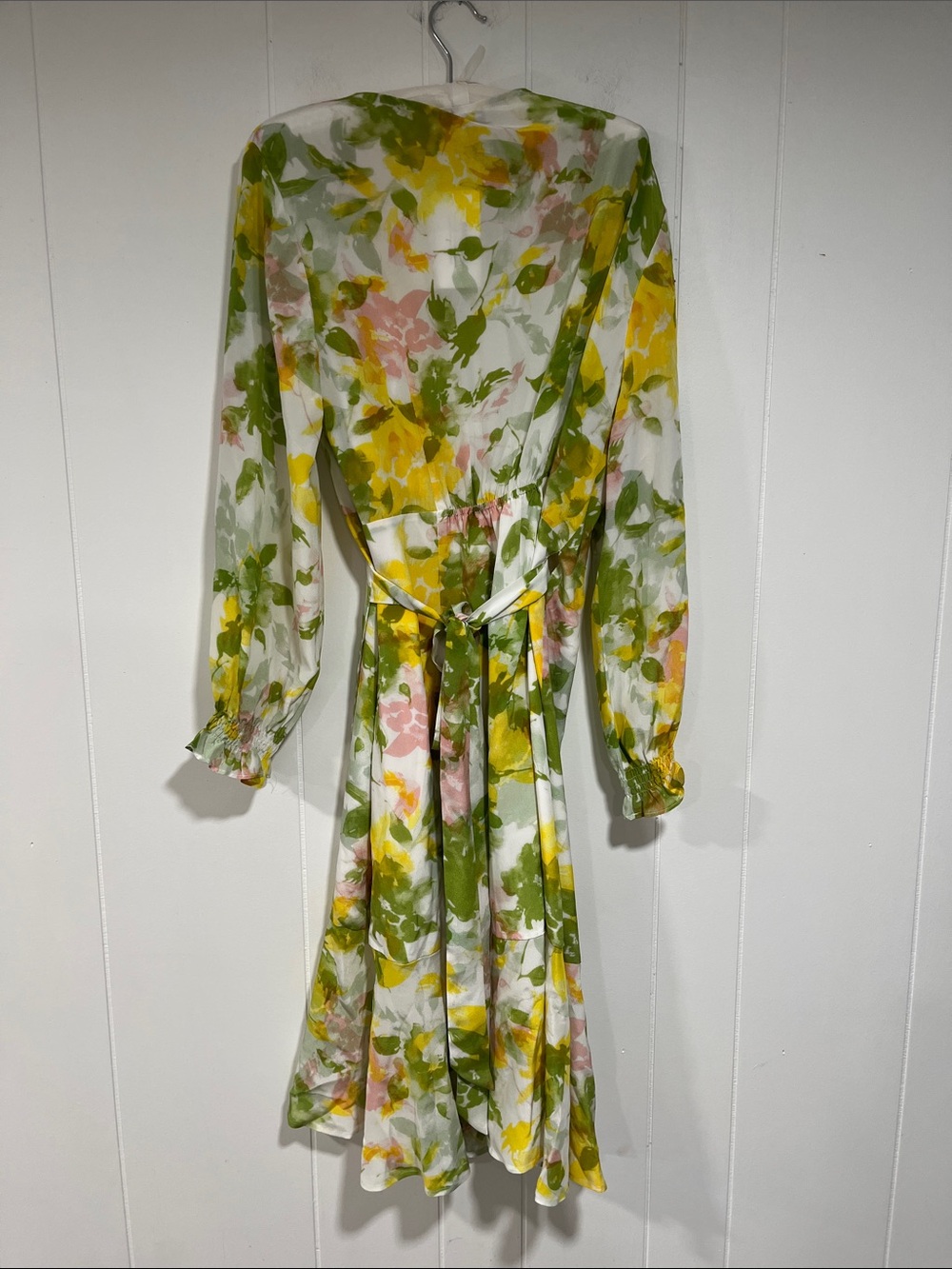 Daisy Silk Floral Mulberry Silk Wrap Midi Dress Long Sleeve XL
